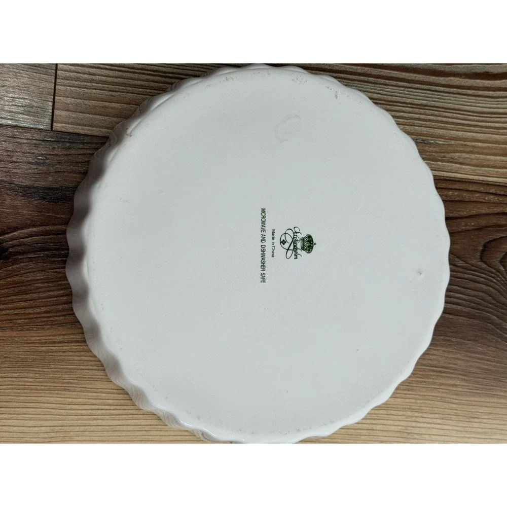 Christineholm White Ceramic Pink Rose Quiche Tart Pie Baking Dish 9.5